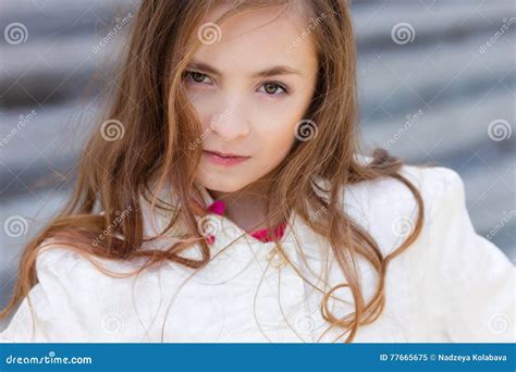 Portrait Of Beautiful Girl With Dark Hair And Brown Eyes Stock Image