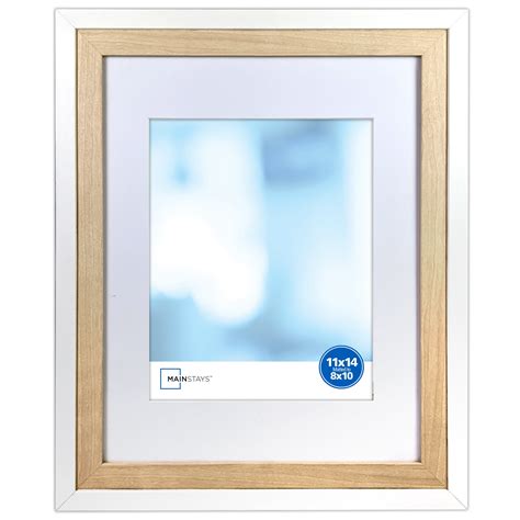 Mainstays 11” X 14 Matted To 8” X 10 Two Tone White Natural Wood Photo Frame