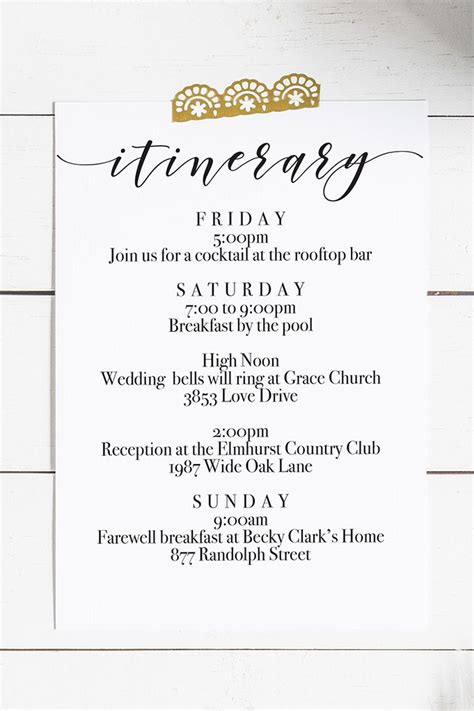Printable Wedding Itinerary Free Download Wedding Itinerary
