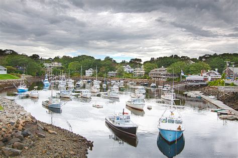 Harbor View Fishing Boats Rowboats And Hotels Perkins Cove Maine Stock