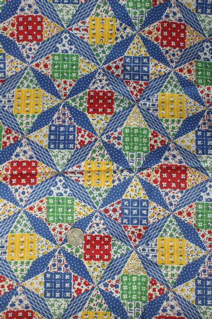 Cheater Patchwork Calico Print Cotton Quilt Fabric 1950s Or 1960s Vintage