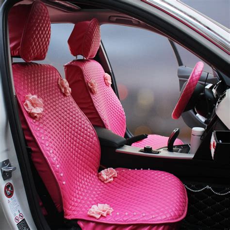 girls women s cute high quality flower diamond pu leather universial car seat cover set car