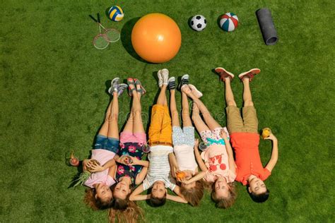 Group Of Happy Children Playing Outdoors Stock Image Image Of Female