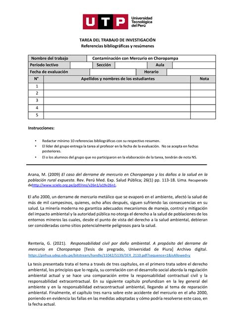 Modelo de fichas de resumen y bibliográficas TAREA DEL TRABAJO DE INVESTIGACIN Referencias