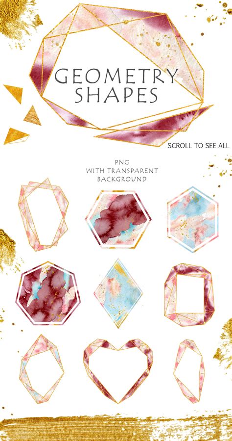 Gold Geometry Shapes With Watercolor Vol 3 By Evgeniiasart Thehungryjpeg