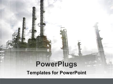 Powerpoint Template Industrial Depiction Of Oil Industry Plant On Gray