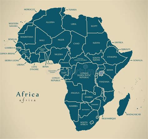 Moderne Kaart Het Continent Van Afrika Met De Etiketten Van Het Land