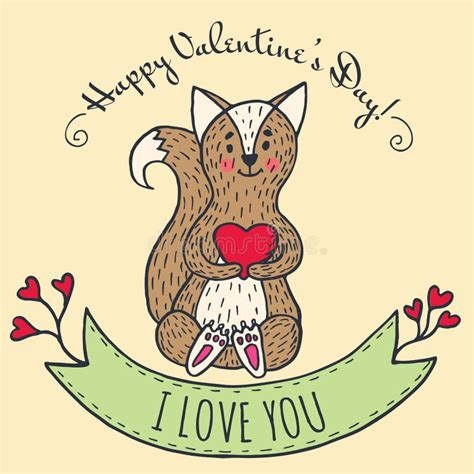 Greeting Card For Valentines Day With Fox Stock Illustration
