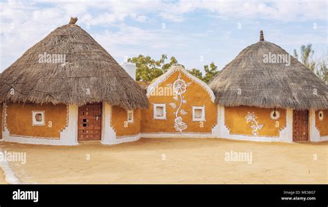 Rajasthan Village Near Thar Desert Jaisalmer India With Thatched Mud