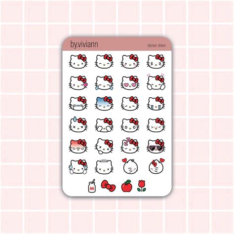 Hello Kitty Emoji Mini Sticker Sheet Cute Sanrio Hello Kitty Etsy