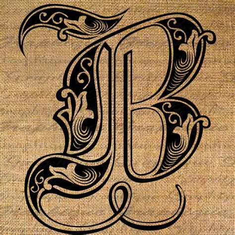 Letter Initial B Monogram Old Engraving Style Type Text Word Etsy