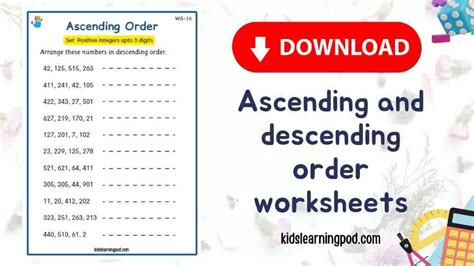 Ascending And Descending Order Worksheets Grade 1 Arranging Numbers