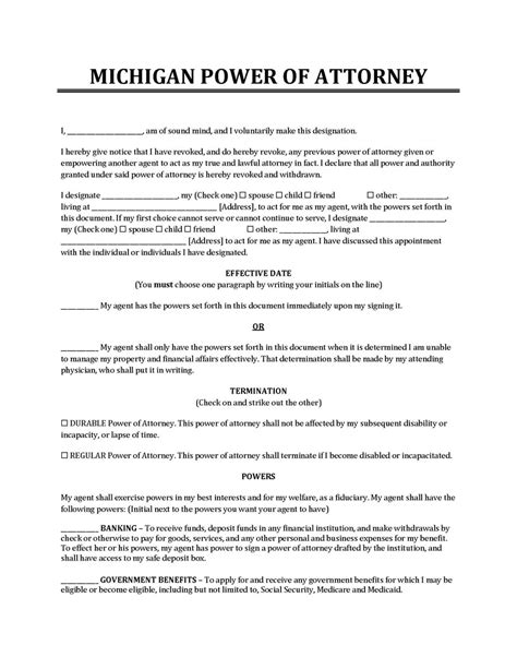 Michigan Power Of Attorney Forms 10 Types Pdf Word