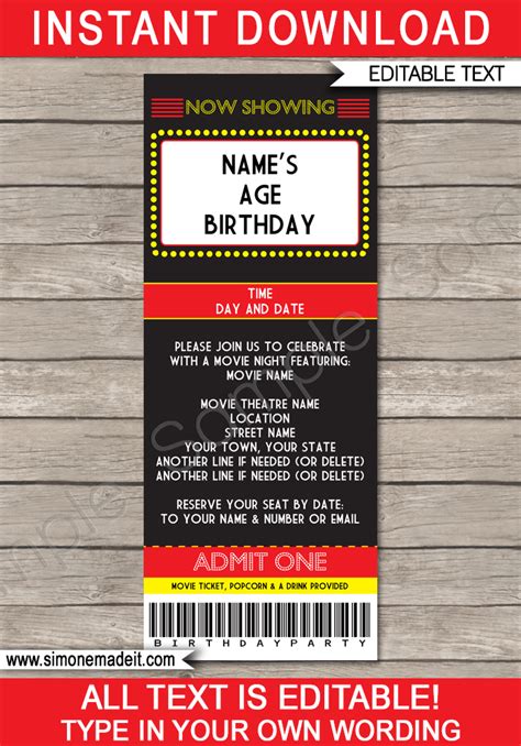 Find out and watch its cheesy trailer! Movie Night Ticket Invitation Template | Movie Birthday ...