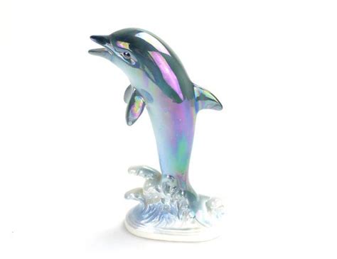 Vintage Dolphin Figurine Mint Rare Ceramic Norcrest Dolphin Blue