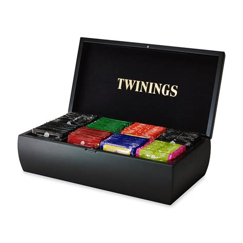 Twinings Black Wooden Tea Box 8 Compartment Filled