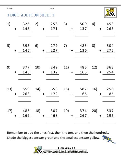 3 Digit Addition Worksheet Printable Word Searches