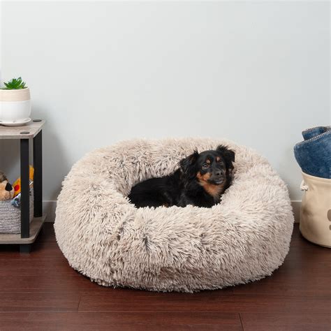 Furhaven Calming Cuddler Long Fur Donut Pet Bed For Dogs And Cats Taupe