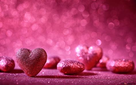 Valentines Day Pink Sparkling Hearts Hd Wallpaper Download