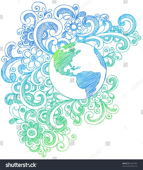 Handdrawn Sketchy Planet Earth Doodles Vector Stock Vector Royalty