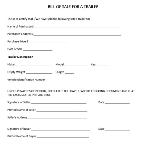 Free Trailer Bill Of Sale Pdf And Word Small Business Free Forms