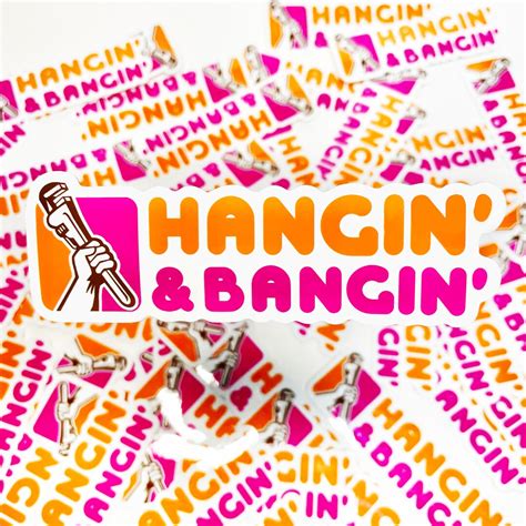 hangin and bangin hard hat sticker dad t decal etsy