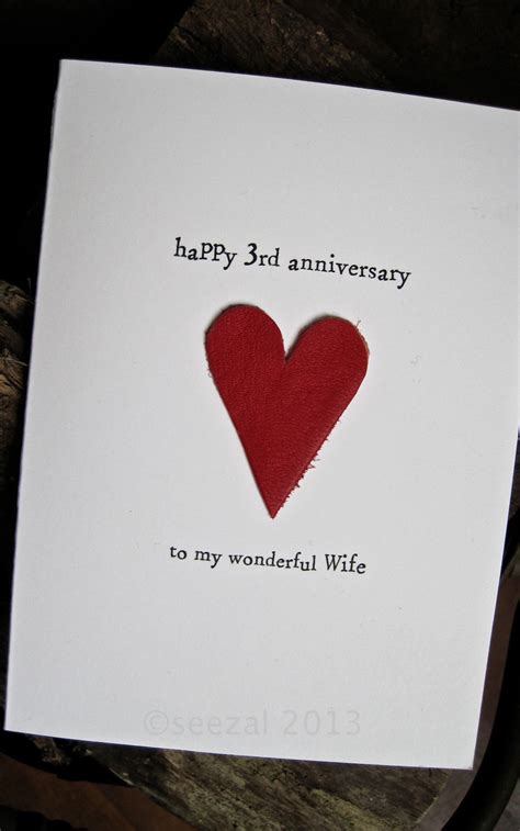 3rd Wedding Anniversary Card Leather Traditional T Handmade Etsy Uk