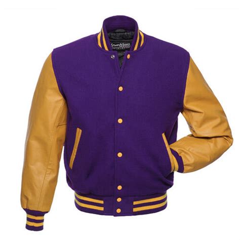 Stewart And Strauss Purple Wool And Gold Leather Varsity Letterman School