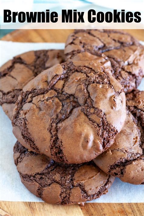Chocolate Brownie Mix Cookies Stacked On Top Of Each Other With The