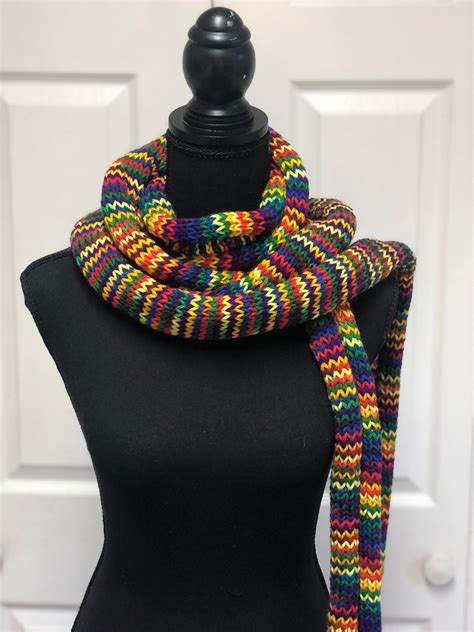Knit Skinny Rainbow Scarf Over 7ft Long Multicolor Skinny Etsy