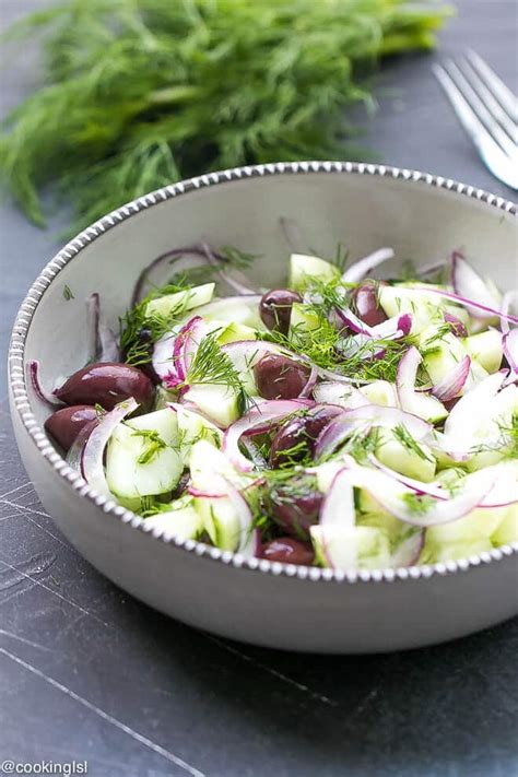 Cucumber And Onion Salad With Apple Cider Vinegar And Olives Cooking Lsl