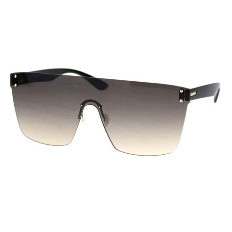 Sa106 Womens Oversize Flat Top Shield Rimless Sunglasses Gradient Brown