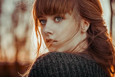 women face model portrait redhead sweater gray eyes hd wallpaper wallpaperbetter
