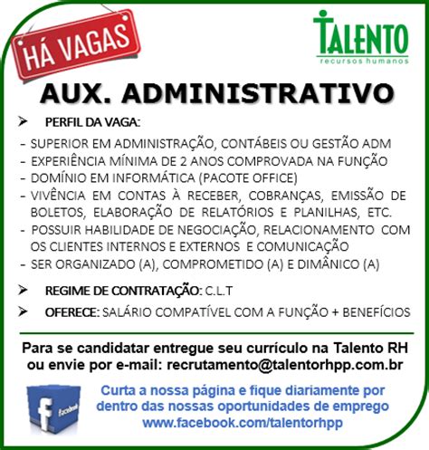 Talento Recursos Humanos: Vaga de Emprego: Auxiliar ...
