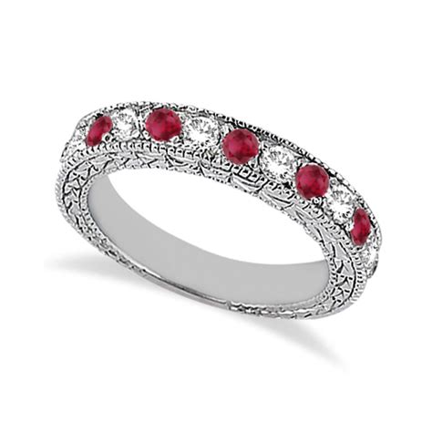 Antique Diamond And Ruby Wedding Ring 18kt White Gold 105ct U722