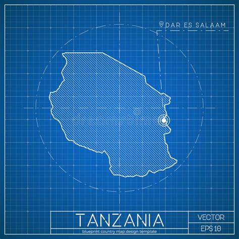 Tanzania Blueprint Map Template With Capital City Stock Vector