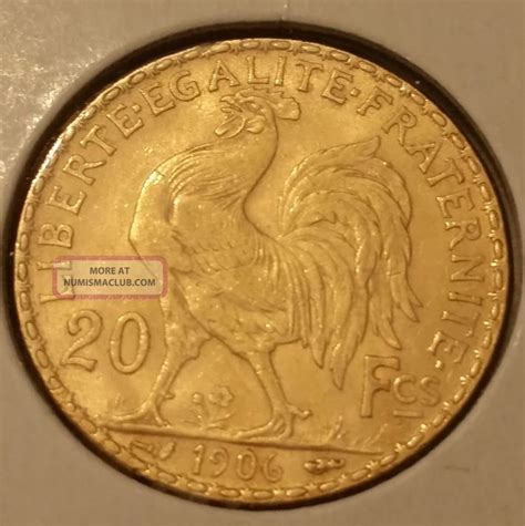 1906 Brilliant Uncirculated French Rooster 20 Francs Gold Coin