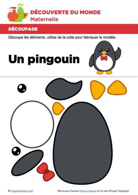 Découpage et collage d'un pingouin