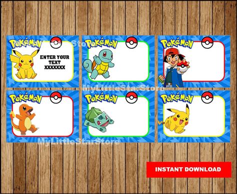 Pokemon Book Labels Printable Pokemon Party Tags Cards Pokemon Back