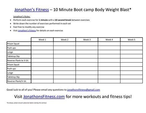 Jonathons Fitness Site Printable Workout Routine