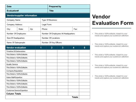 vendor evaluation form  ideas powerpoint templates