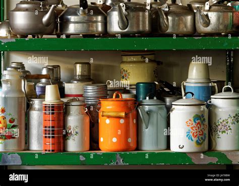 Photo Of Old Household Items Cans Stock Photo Alamy