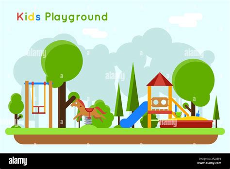 Kids Playground Flat Concept Background Slide Outdoor Sand And