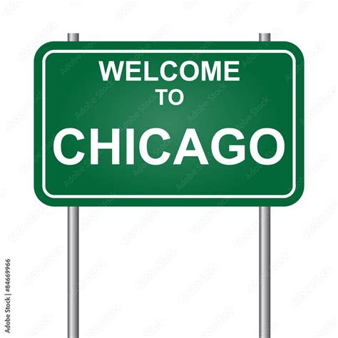 Welcome To Chicago Road Sign Green Vector Illustration Stock Vector