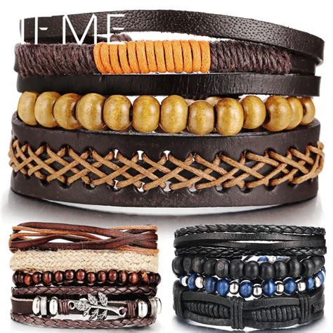 Aliexpress Com Buy IF ME Wood Bead Male Multilayer Leather Bracelet