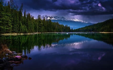 Nature Landscape Mountain Forest Evening Lake Clouds