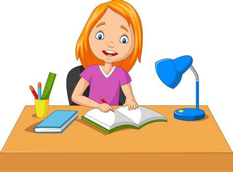 Cartoon Little Girl Studying And Writing 8604946 Vector Art At Vecteezy