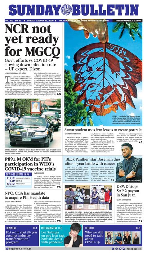 Manila Bulletin August 30 2020 Newspaper Get Your Digital Subscription