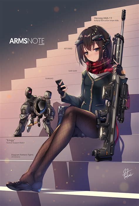 Hd Wallpaper Anime Anime Girls Robot Weapon Sniper Rifle