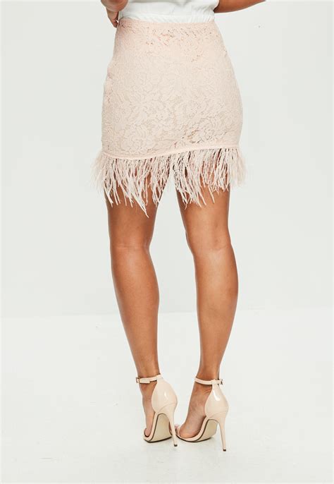 Missguided Lace Pink Feather Hem Mini Skirt Lyst